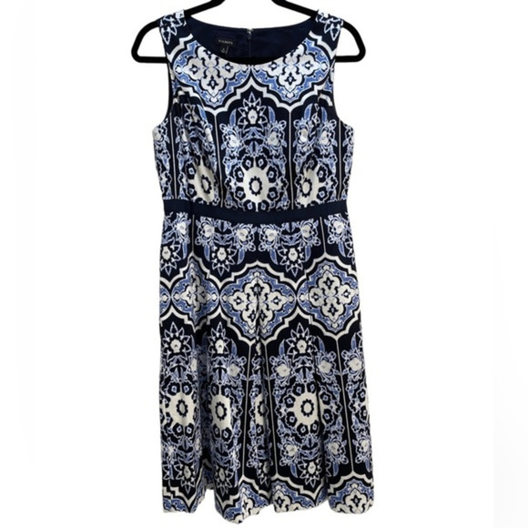 Talbots Blue & White Medallion Print Sleeveless‎ Dress 6 Damask - Picture 1 of 10
